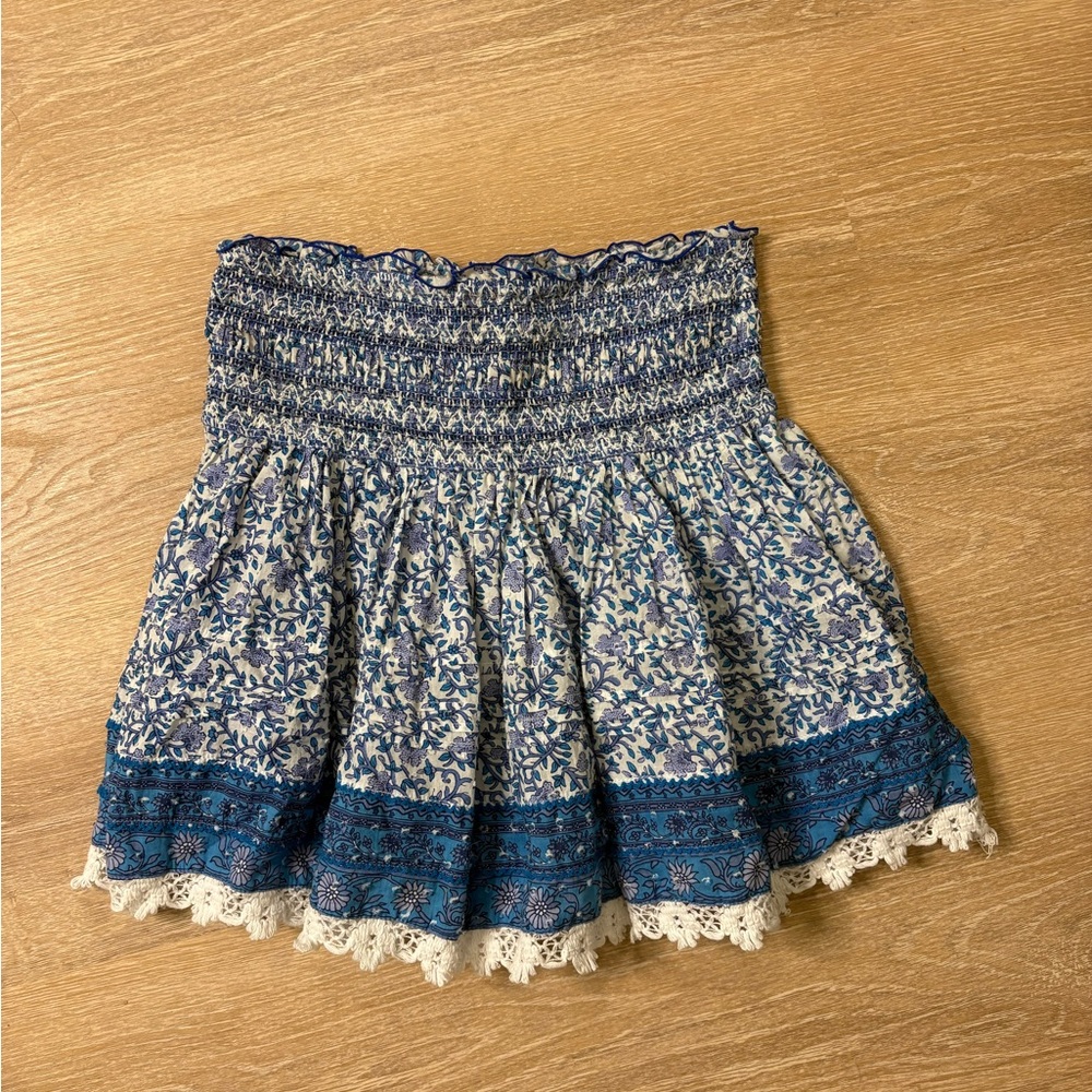 Poupette St. Barth Blue and White Floral Mini Skirt